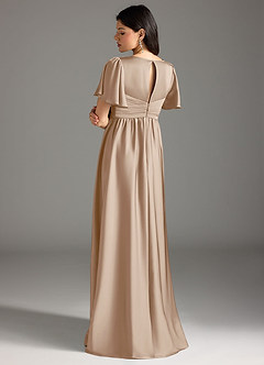 Azazie Verna Maternity Bridesmaid Dresses A-Line Ruched Stretch Satin Floor-Length Dress image2