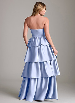 Azazie Faye Vestidos de damas de honor Vestido de Hielo de Satén Elástico de Corte en A con Volante image2