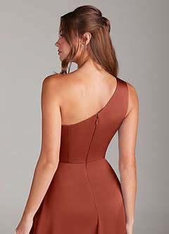 Azazie Brooke Suknie dla druhen Linia A Jedno ramię Satyna elastyczna Długość kostki Sukienka image2