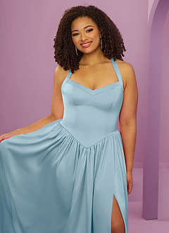 Barbie ♥ Azazie Bridesmaid Dresses Moody Blue A-Line with Pockets Stretch Satin Dress image13