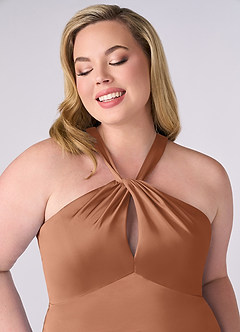 Barbie ♥ Azazie Bridesmaid Dresses Bronzer Sheath Stretch Satin Dress image10