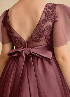 Azazie Queenie Robe Demoiselle D'honneur Fillette Robe Trapèze en Dentelle Rose Du Désert image6