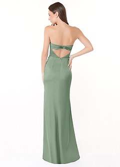 Azazie Leonis Vestidos de damas de honor Vestido de Matcha de Satén Elástico de Corte Sirena Convertible con Plisado image4