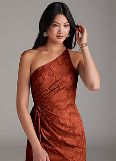Azazie Mika Bridesmaid Dresses Auburn Sheath One Shoulder Floral Burnout Dress image5