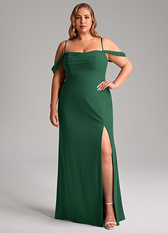 Azazie Saige Bridesmaid Dresses Dark Green A-Line Off the Shoulder Chiffon Convertible Dress image13