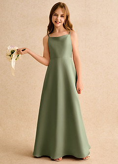 Azazie Joella Girls Formal Flower Girl Dresses Pistachio A-Line Pleated Matte Satin Dress image2