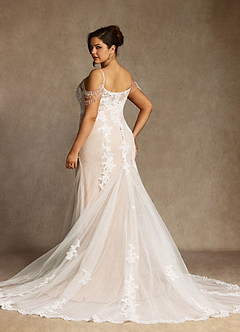 Azazie Saskia Abiti da Sposa Abito Sirena in Tulle Lustrini Diamante Bianco Nudo image12