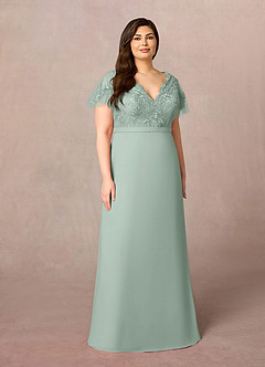 Azazie Singer Final Sale Agave A-Line V-Neck Lace Chiffon Dress image7