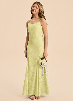 Azazie Lioren Junior Robe Sirène en Floral Burnout Drapé Sorbet Citron image2