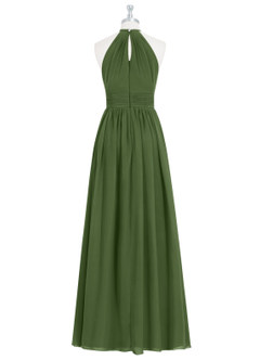 Azazie Cherish Bridesmaid Dresses Olive A-Line Pleated Chiffon Dress image7