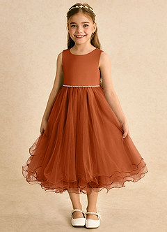 Azazie Lass Flower Girl Dresses Burnt Orange A-Line Bow Tulle Dress image2