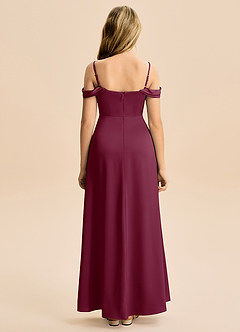 Azazie Lettie Junior A-Linie Schulterfrei Stretch-Satin Kleid Maulbeerrot image3