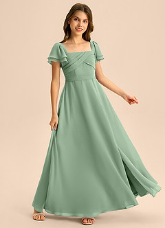 Azazie Azey Junior Robe Trapèze en Mousseline de soie Rayé Matcha image4