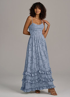 Azazie Lettie Abiti da Damigella Abito A-Line in Burnout Floreale Corsetto Blu Polveroso image3
