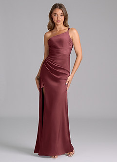 Azazie Eren Bridesmaid Dresses Merlot Mermaid One Shoulder Stretch Satin Dress image2