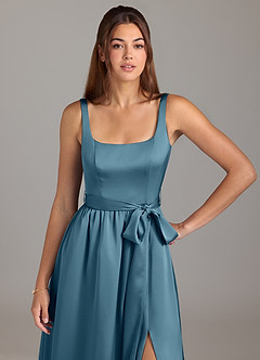 Azazie Elliott Bridesmaid Dresses Bermuda A-Line with Pockets Stretch Satin Dress image2