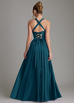 Azazie Francis Bridesmaid Dresses Ink Blue A-Line Corset Stretch Satin Dress image2