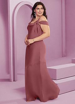 Barbie ♥ Azazie Robes de demoiselle d'honneur Robe Fourreau en Satin extensible Plissée Rose Du Désert image12