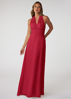Azazie Fifi Brautjungfernkleider Wandelbar A-Linie Schulterfrei Chiffon Kleid Scharlachrot image2