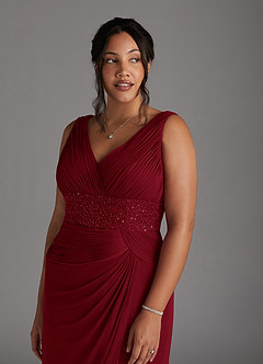 Azazie Winona Mother of the Bride Dresses Burgundy Mermaid Sequins Mesh Dress image11