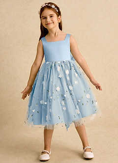 Azazie Bean Robe Demoiselle D'honneur Fillette Robe Princesse en Tulle Arc Poudre Bleue image3
