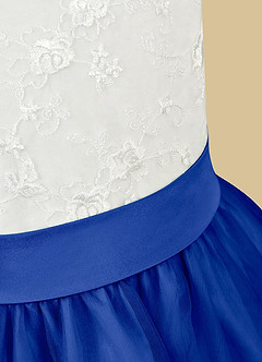 Azazie Vetty Flower Girl Dresses Ivory Royal Blue A-Line Lace Tulle Dress image11