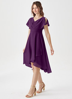 Azazie Graciela Junior Grape A-Line Pleated Chiffon Dress image4
