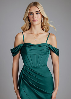 Azazie Amyra Bridesmaid Dresses Peacock Mermaid Off the Shoulder Stretch Satin Convertible Dress image3