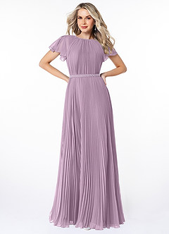 Azazie Kara Modest Bridesmaid Dresses A-Line Pleated Chiffon Floor-Length Dress image1