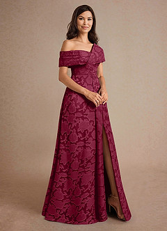 Azazie Milton vestidos de madre de la novia Vestido de Borgoña de Devorado Floral de Corte En A con Plisado image3