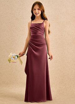 Azazie Cannoli Girls Formal Abiti da Ragazza di Fiori Abito A-Line in Raso Elasticizzato Plissettato Merlot image4