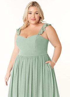 Azazie Metz Brautjungfernkleider A-Linie Herzchen Gerüscht Chiffon Kleid Agave image11