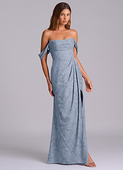 Azazie Johana Bridesmaid Dresses Dusty Blue Mermaid Off the Shoulder Floral Burnout Convertible Dress image5