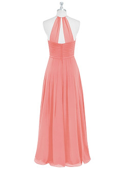 Azazie Ginger Bridesmaid Dresses Coral A-Line Halter Pleated Chiffon Dress image7