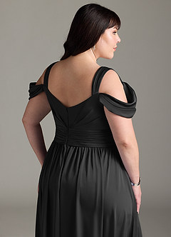 Azazie Lianne Jurken voor bruidsmeisjes Jurk van Stretch Satijn met A-Lijn Off the Shoulder Zwart image15