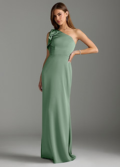 Azazie Rinna Bridesmaid Dresses Matcha Mermaid Ruched Stretch Satin Dress image4
