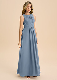 Azazie Skyla Junior Dusty Blue A-Line Pleated Chiffon Dress image4