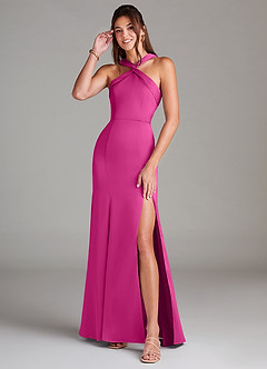 Azazie Rue Bridesmaid Dresses Fuchsia A-Line Pleated Stretch Satin Dress image1