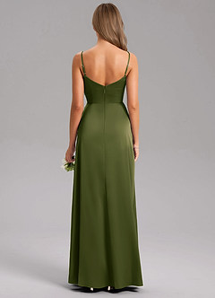 Azazie Azuree Robes de demoiselle d'honneur Robe Trapèze en Satin extensible Plissé Olive Vif image2