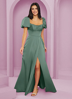 Barbie ♥ Azazie Robes de demoiselle d'honneur Robe Trapèze en Satin extensible Rayé Eucalyptus image1