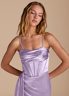 Azazie Amyra Bridesmaid Dresses Lilac Mermaid Sweetheart Neckline Metallic Satin Convertible Dress image2