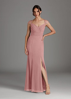 Azazie Blanchett Final Sale Dusty Rose Mermaid Sequins Chiffon Dress image2