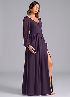Azazie Zeya Bridesmaid Dresses Plum A-Line Long Sleeve Chiffon Dress image3