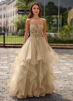 Spitze Champagner Ballkleid aus transparenter Spitze image4