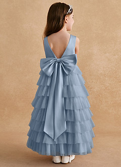 Azazie Twinkle Toes Flower Girl Dresses Dusty Blue A-Line Bow Tulle Dress image1
