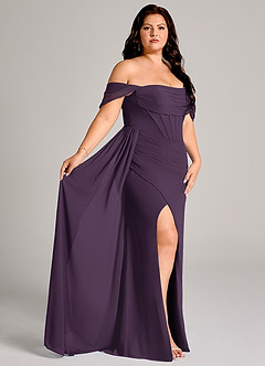 Azazie Amyra Bridesmaid Dresses Plum Sheath Off the Shoulder Chiffon Convertible Dress image12