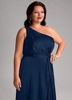 Azazie Brooke Bridesmaid Dresses Dark Navy A-Line One Shoulder Stretch Satin Dress image13