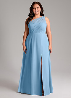 Azazie Phaedra Bridesmaid Dresses Steel Blue A-Line One Shoulder Chiffon Dress image7