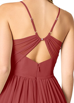 Azazie Cora Bridesmaid Dresses Rust A-Line Pleated Chiffon Dress image3