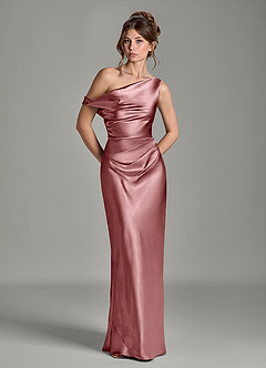 Azazie Emerson Bridesmaid Dresses Vintage Mauve Mermaid Off the Shoulder Metallic Satin Dress image3